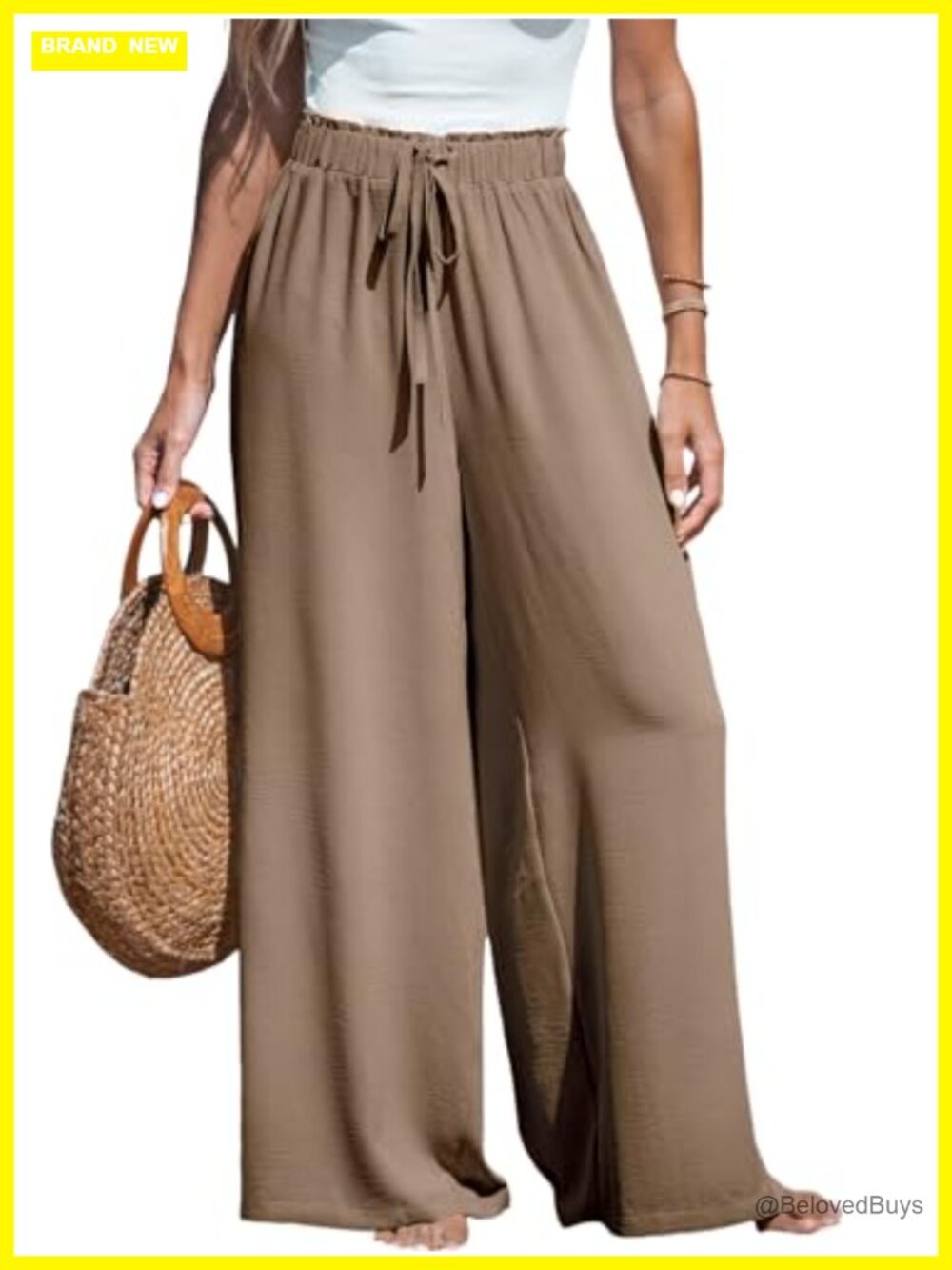 Cupshe Wide Leg Palazzo Pants Smocked High Waist Pull On Lightweight Summer